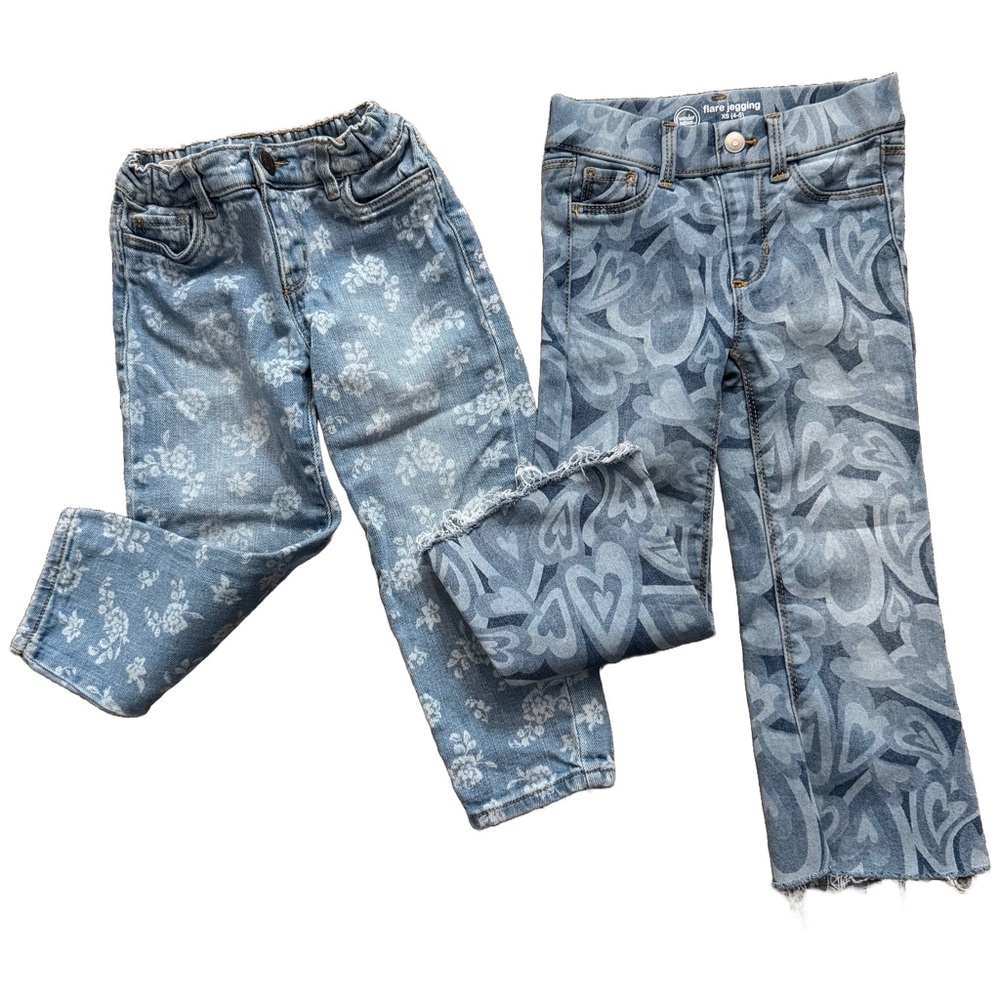 Girls Jeans Jeggings 2 Pair Hearts Flowers Size 4-5
